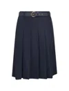 Max Mara Blue Stretch Wool Twill Gimmy Pleated Skirt In Blue