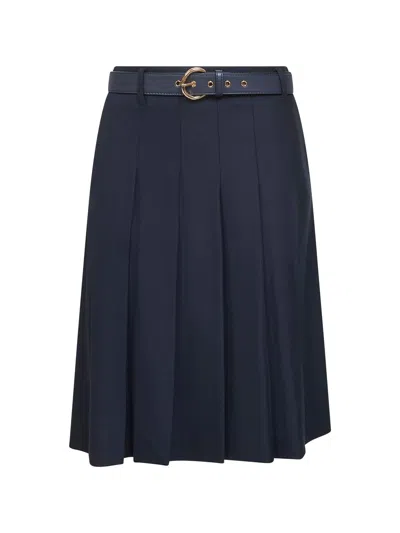 Max Mara Blue Stretch Wool Twill Gimmy Pleated Skirt
