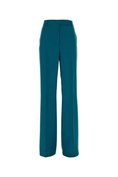 Max Mara Blue Tailored Flat Front Pants In Green