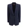 Max Mara Studio Blue Virgin Wool Silk Blazer In Blue