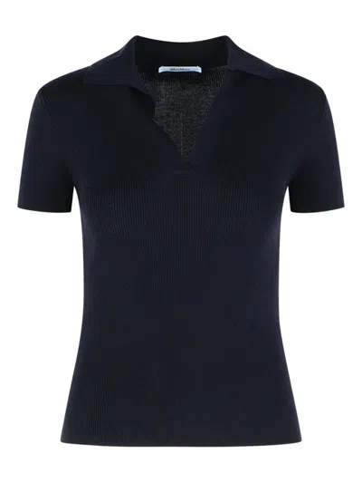 Max Mara Albero Dark Blue Virgin Wool Polo Shirt In Black