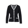 Max Mara V-neck Button-down Sweater With Contrasting Trim In Blue