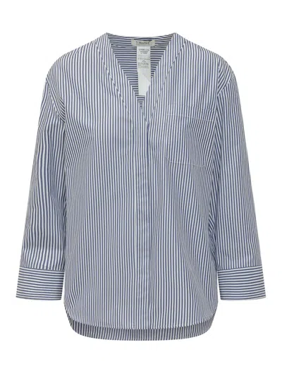 Max Mara Blue V-neck Stripes Shirt