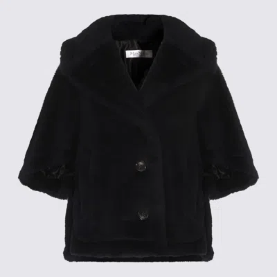 Max Mara Blue Wool Blend Cape In Black