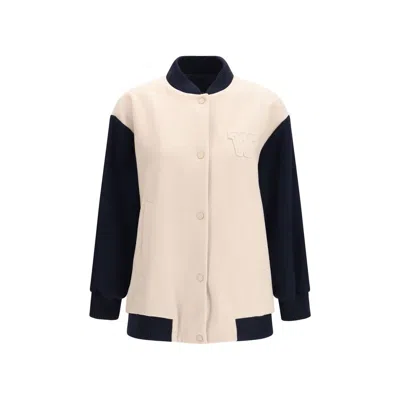 Max Mara Blue Wool Oves Aries Bomber In White
