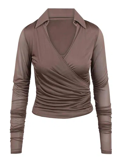 Max Mara Jersey And Tulle Aiello Blouse In Brown