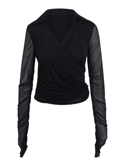 Max Mara Jersey And Tulle Aiello Blouse In Black
