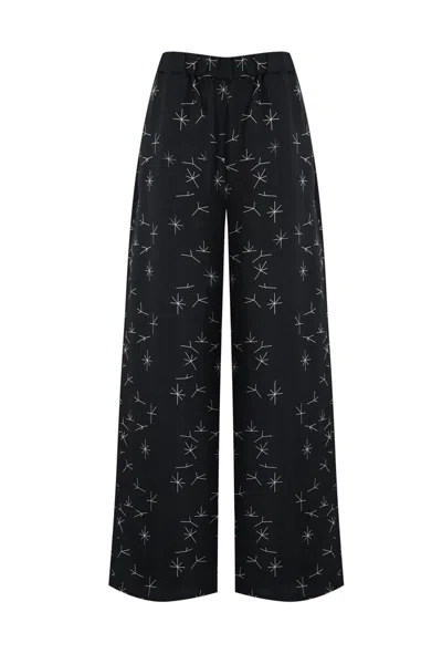 Max Mara Boa Trousers In Printed Silk Twill In Blue
