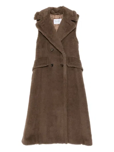 Max Mara Boario Double-breasted Sleeveless Coat In Brown
