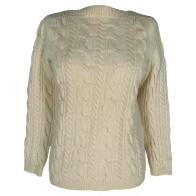 Max Mara Boat Neck Cable-knit Sweater In Cream Wool In Gold