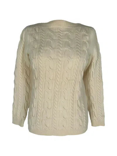 Pre-owned Max Mara Boat Neck Cable-knit Sweater In Neutral