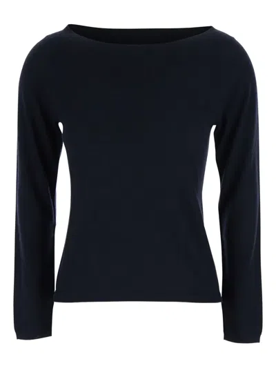 Max Mara Boat-neck Knitted Top In Blue