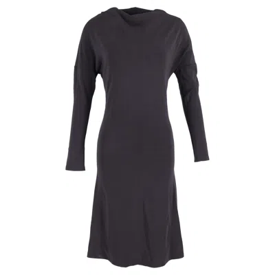 Max Mara Boat Neck Midi Long Sleeve Dress In Black Cotton