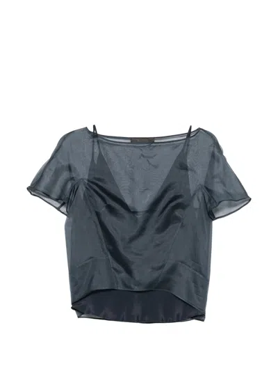 Max Mara Boat Neck Short Kimono Sleeve Silk Top With Matching Camisole In Gray