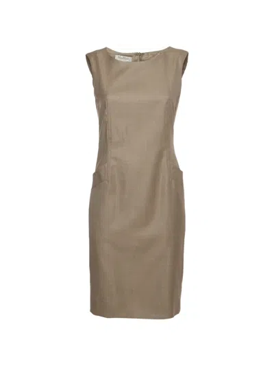 Pre-owned Max Mara Boat-neck Sleeveless Mini Dress In Neutral