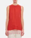 Max Mara Fringed Ruched Linen Blouse In Red