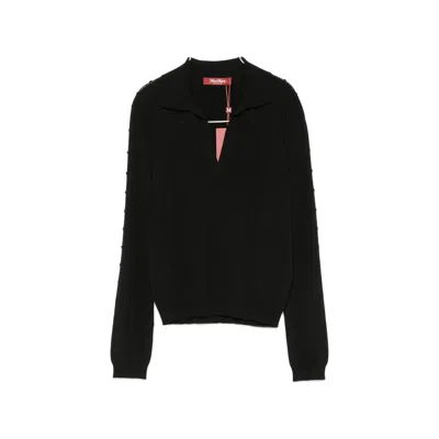 Max Mara Bobble-knit Polo Sweater In Black