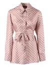 Max Mara Boccale Belted Geometric-print Shirt In Pink