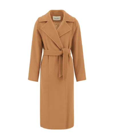 Max Mara Body-wrapped Long Overcoat In Brown
