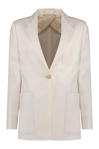 Max Mara Boemia Cotton-blend Single-breasted Blazer Jacket In White