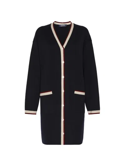Max Mara Boero Long Wool Yarn Cardigan In Black
