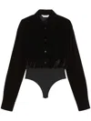 Max Mara Velvet Long Sleeve Bodysuit With Cuffed Sleeves In Black