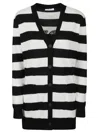Max Mara Bold Black And White Striped V-neck Sweater With Button-down Front In Black