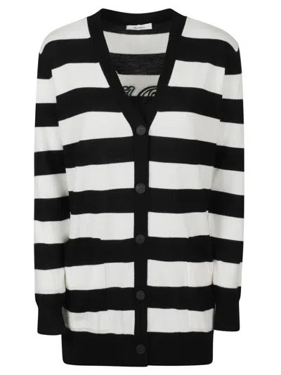 Max Mara Bold Black And White Striped V-neck Sweater With Button-down Front