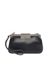 Max Mara Leather Clutch With Metal Logoed Detail In Black