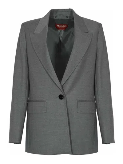 Max Mara Bolsena Regular Fit Flannel Blazer In Gray