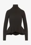 Max Mara Ribbed Wool Cashmere Turtleneck Sweater In Green