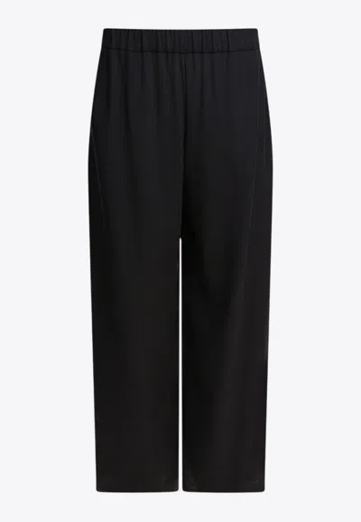 Max Mara Elastic Waistband Wide Leg Trousers In Black