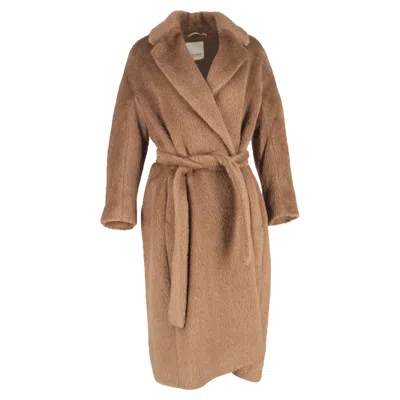 Max Mara Borbone Double Breasted Teddy Coat In Brown Alpaca In Neutral