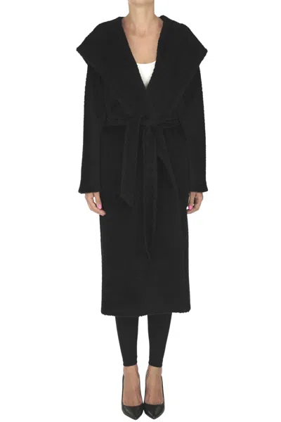 Max Mara Borel Hooded Coat In Black