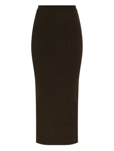 Max Mara Boris Ribbed Midi Skirt In Brown
