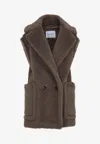 Max Mara Bormida Fur Double-breasted Vest In Brown