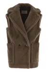Max Mara Double-breasted Sleeveless Jacket In Teddy In Brown