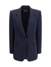 Max Mara Studio Blue Virgin Wool Silk Blazer In Blue