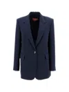 Max Mara Studio Blue Virgin Wool Silk Blazer In Blue
