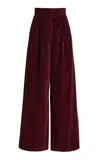 Max Mara Pleated Cotton-corduroy Wide-leg Pants In Burgundy