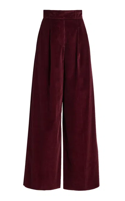 Max Mara Pleated Cotton-corduroy Wide-leg Pants In Burgundy