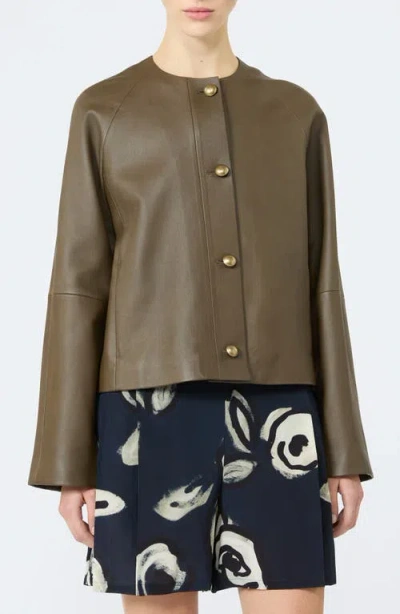 Max Mara Bouquet Leather Jacket In Brown