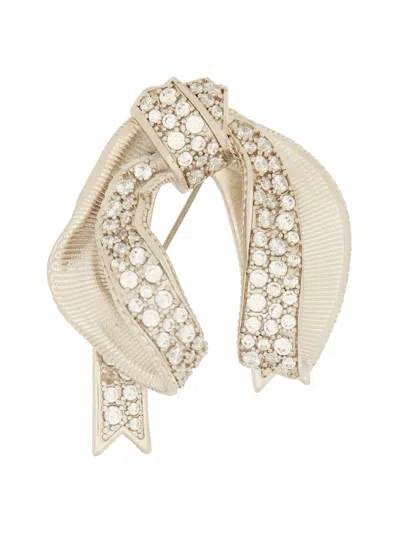 Max Mara Bow Brooch With Rhinestones In Gray