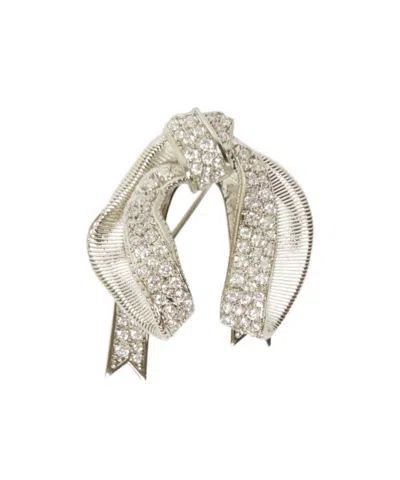 Max Mara Bow Brooch With Rhinestones In Silver