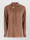 Max Mara Studio Silk Blouse With Bow Collar In Brown