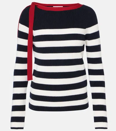 Max Mara Bow-detail Striped Virgin Wool Sweater In Multi