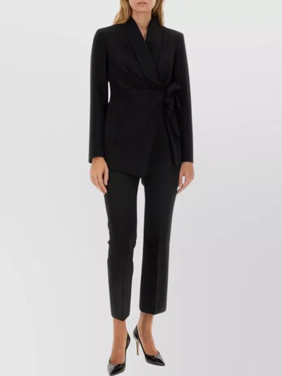 Max Mara Bow Detail Wrap Jacket With Shawl Collar In Black