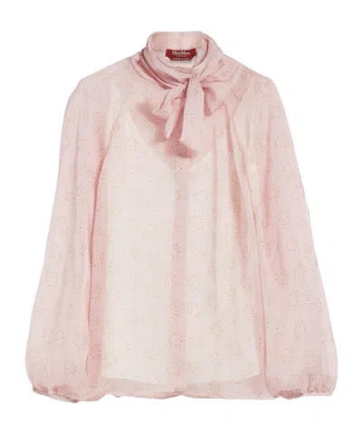 Max Mara Bow Long-sleeved Blouse In Pink