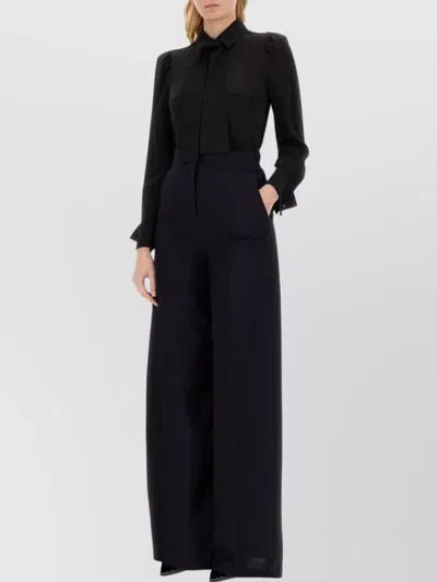 Max Mara Bow Tie Neck Shirt With Puff Sleeves In Black