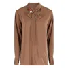 Max Mara Studio Silk Blouse With Bow Collar In Brown